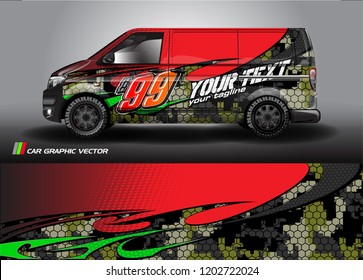 Cargo van decal designs, truck and car wrap vector. Graphic abstract stripe designs for advertisement, race, adventure and livery car