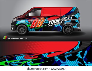 Cargo van decal designs, truck and car wrap vector. Graphic abstract stripe designs for advertisement, race, adventure and livery car