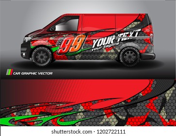 Cargo van decal designs, truck and car wrap vector. Graphic abstract stripe designs for advertisement, race, adventure and livery car