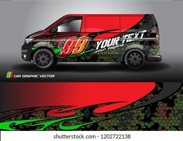 Cargo van decal designs, truck and car wrap vector. Graphic abstract stripe designs for advertisement, race, adventure and livery car