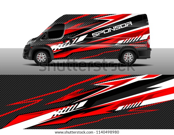 Cargo van decal designs, truck and car wrap vector.\
Graphic abstract stripe designs for advertisement, race, adventure\
and livery car