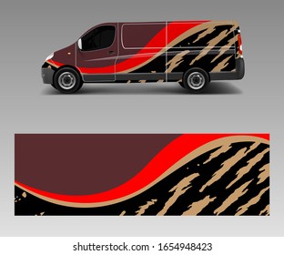 Cargo Van Decal With Green Wave Shapes , Truck And Car Wrap Vector, Graphic Abstract Designs For Wrap Branding Vehicle