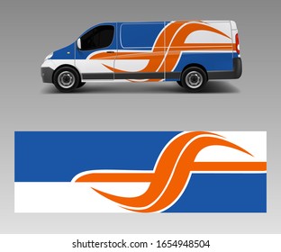 Cargo van decal with green wave shapes , truck and car wrap vector, Graphic abstract stripe designs for wrap branding vehicle