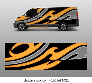 Cargo van decal with green wave shapes , truck and car wrap vector, Graphic abstract designs for wrap branding vehicle