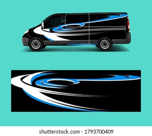 Cargo van decal con formas de onda verde , vector de envoltura de camiones y coches, diseños de rayas abstractas gráficas para el vehículo de marca de envoltura