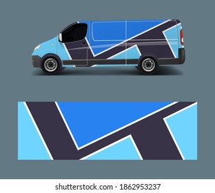 Cargo van decal with green wave shapes , truck and car wrap vector, Graphic abstract stripe designs for wrap branding vehicle