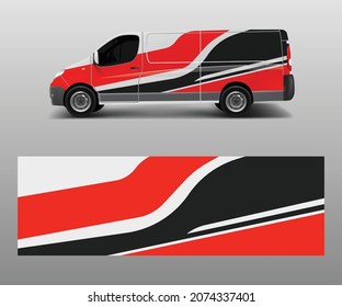 Cargo van decal with green wave shapes , truck and car wrap vector, Graphic abstract stripe designs for wrap branding vehicle