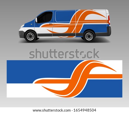 Cargo van decal with green wave shapes , truck and car wrap vector, Graphic abstract stripe designs for wrap branding vehicle