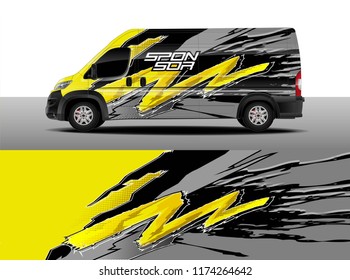 Cargo van decal wrap design vector. Car graphic abstract stripe racing background kit designs for wrap vehicle, race car, rally, adventure and livery