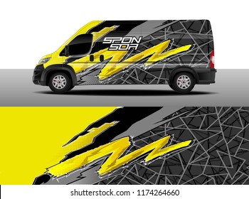 Cargo van decal wrap design vector. Car graphic abstract stripe racing background kit designs for wrap vehicle, race car, rally, adventure and livery