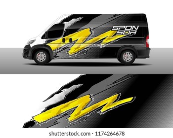 Cargo van decal wrap design vector. Car graphic abstract stripe racing background kit designs for wrap vehicle, race car, rally, adventure and livery