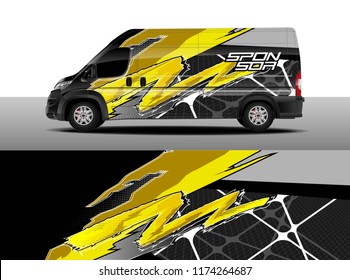 Cargo van decal wrap design vector. Car graphic abstract stripe racing background kit designs for wrap vehicle, race car, rally, adventure and livery