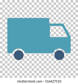 Cargo Van EPS vector pictograph. Illustration style is flat iconic bicolor cyan and blue symbol on chess transparent background.