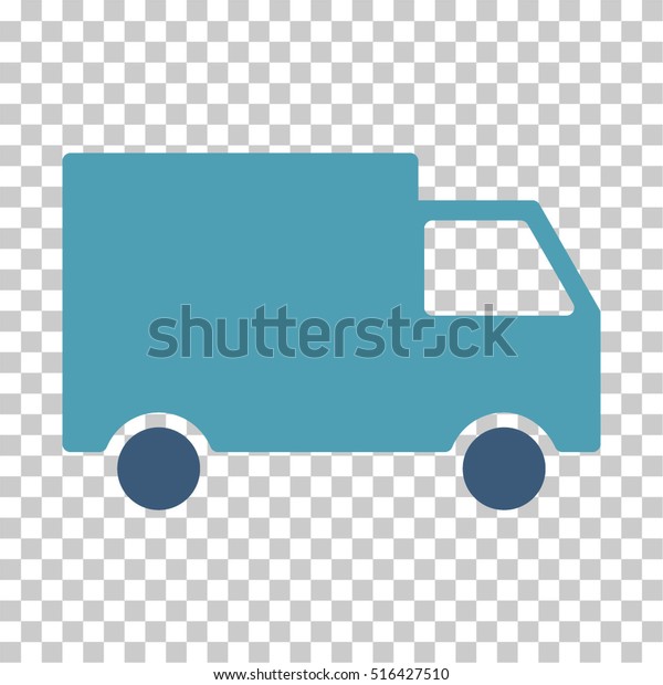 Cargo Van EPS vector pictograph. Illustration\
style is flat iconic bicolor cyan and blue symbol on chess\
transparent background.