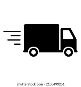 Cargo Van Fast Shipping Glyph Pictogram. Truck Delivery Service Black Silhouette Icon. Vehicle Express Shipment Transport. Courier Truck Deliver Order Parcel Flat Symbol. Isolated Vector