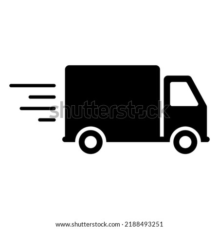 Cargo Van Fast Shipping Glyph Pictogram. Truck Delivery Service Black Silhouette Icon. Vehicle Express Shipment Transport. Courier Truck Deliver Order Parcel Flat Symbol. Isolated Vector