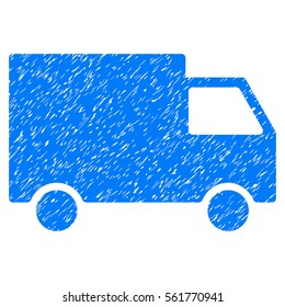 Cargo Van grainy textured icon for overlay watermark stamps. Flat symbol with unclean texture. Dotted vector blue ink rubber seal stamp with grunge design on a white background.