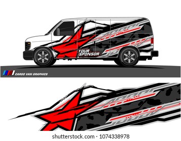 Cargo van graphic. abstract racing shape with modern camouflage design for vehicle vinyl wrap