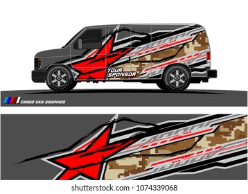 Cargo van graphic. abstract racing shape with modern camouflage design for vehicle vinyl wrap
