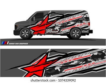 Cargo van graphic. abstract racing shape with modern camouflage design for vehicle vinyl wrap