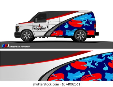 Cargo van graphic vector. abstract curved shape with grunge background design for vehicle vinyl wrap 