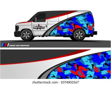Cargo van graphic vector. abstract curved shape with grunge background design for vehicle vinyl wrap 