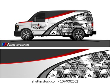 Cargo van graphic vector. abstract curved shape with grunge background design for vehicle vinyl wrap 