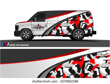 Cargo van graphic vector. abstract curved shape with grunge background design for vehicle vinyl wrap 