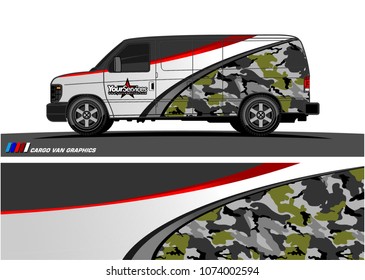 Cargo van graphic vector. abstract curved shape with grunge background design for vehicle vinyl wrap 