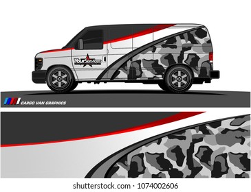 Cargo van graphic vector. abstract curved shape with grunge background design for vehicle vinyl wrap 
