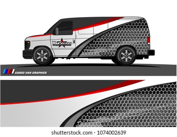Cargo van graphic vector. abstract curved shape with grunge background design for vehicle vinyl wrap 