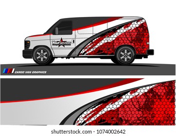 Cargo van graphic vector. abstract curved shape with grunge background design for vehicle vinyl wrap 