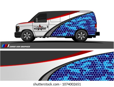 Cargo van graphic vector. abstract curved shape with grunge background design for vehicle vinyl wrap 