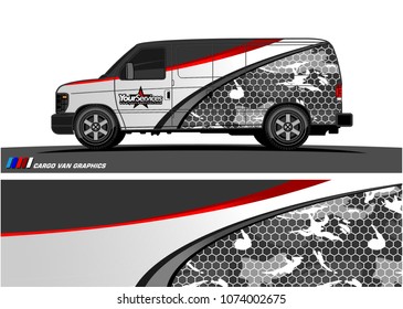Cargo van graphic vector. abstract curved shape with grunge background design for vehicle vinyl wrap 