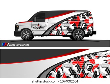 Cargo van graphic vector. abstract curved shape with grunge background design for vehicle vinyl wrap 