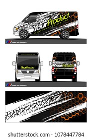 Cargo van graphic vector. abstract grunge tire track background design for vehicle vinyl wrap 
