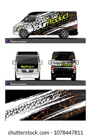 Cargo van graphic vector. abstract grunge tire track background design for vehicle vinyl wrap 
