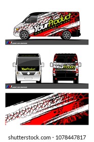Cargo van graphic vector. abstract grunge tire track background design for vehicle vinyl wrap 
