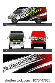 Cargo van graphic vector. abstract grunge tire track background design for vehicle vinyl wrap 
