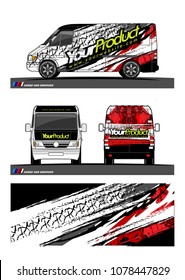 Cargo van graphic vector. abstract grunge tire track background design for vehicle vinyl wrap 
