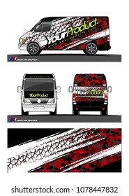 Cargo van graphic vector. abstract grunge tire track background design for vehicle vinyl wrap 
