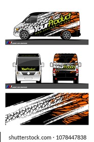 Cargo van graphic vector. abstract grunge tire track background design for vehicle vinyl wrap 
