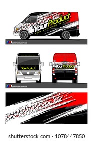 Cargo van graphic vector. abstract grunge tire track background design for vehicle vinyl wrap 
