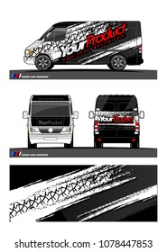 Cargo van graphic vector. abstract grunge tire track background design for vehicle vinyl wrap 
