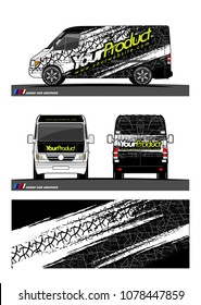 Cargo van graphic vector. abstract grunge tire track background design for vehicle vinyl wrap 
