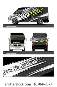 Cargo van graphic vector. abstract grunge tire track background design for vehicle vinyl wrap 
