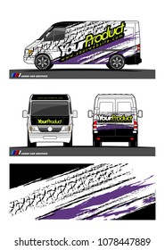Cargo van graphic vector. abstract grunge tire track background design for vehicle vinyl wrap 
