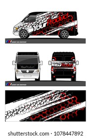 Cargo van graphic vector. abstract grunge tire track background design for vehicle vinyl wrap 
