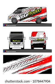Cargo van graphic vector. abstract grunge tire track background design for vehicle vinyl wrap 
