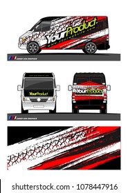 Cargo van graphic vector. abstract grunge tire track background design for vehicle vinyl wrap 
